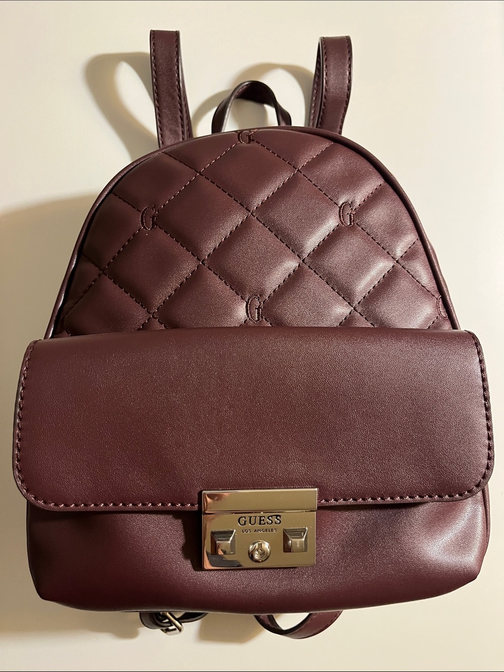 GUESS Quilted Mini Backpack in Burgundy